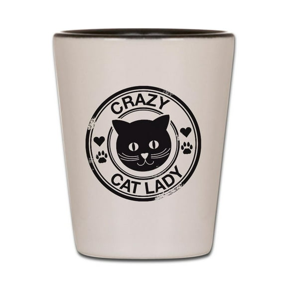 CafePress - Crazy Cat Lady - White/Black Shot Glass, Unique and Funny Shot Glass