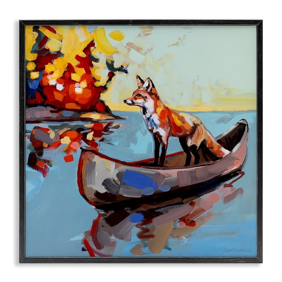 Fox's Voyage on Canoe Black Framed Giclee Art, design by Adam Swanson