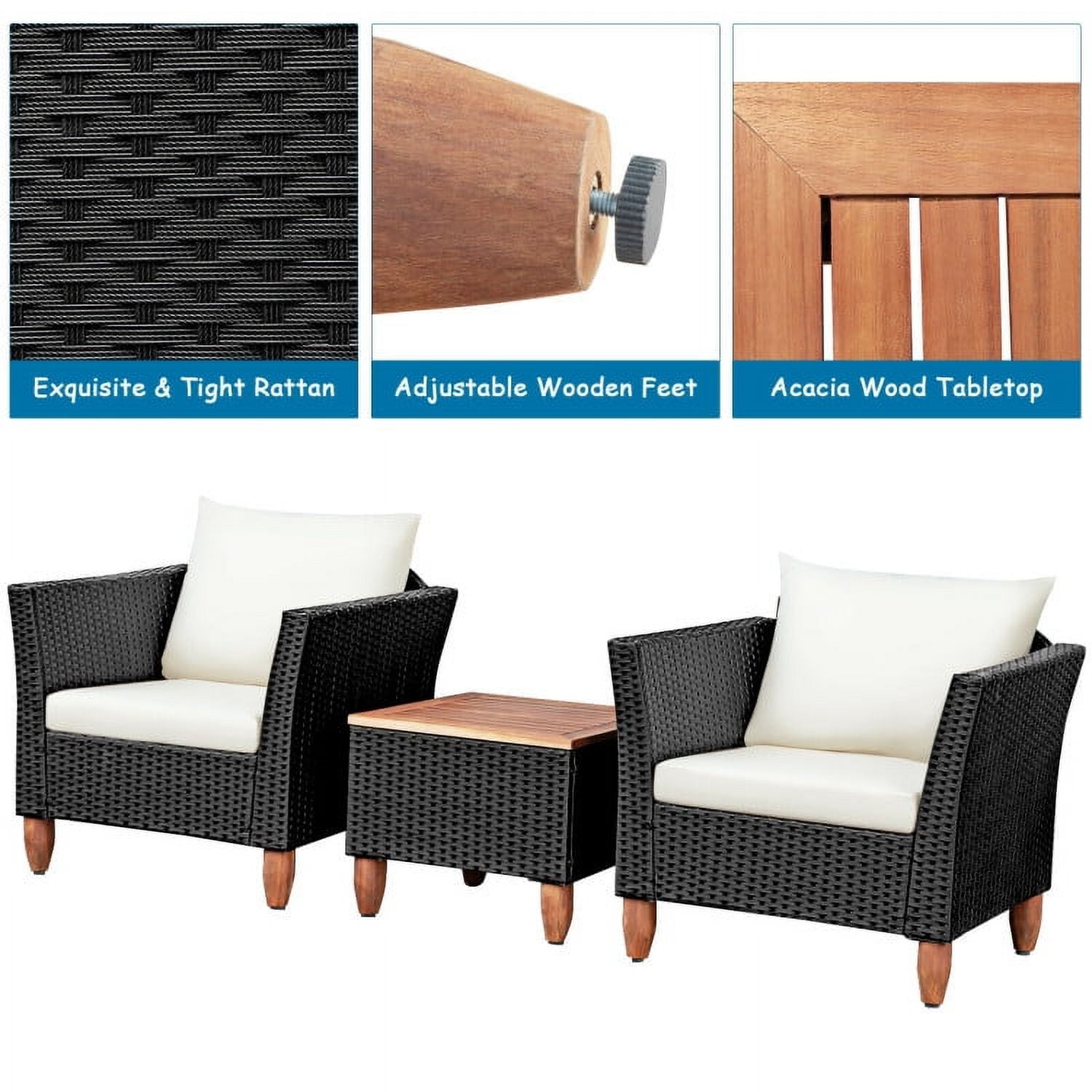 Aimee Lii 3 Pieces Outdoor Patio Rattan Furniture Set with Coffee Table, Modern Patio Furniture, White