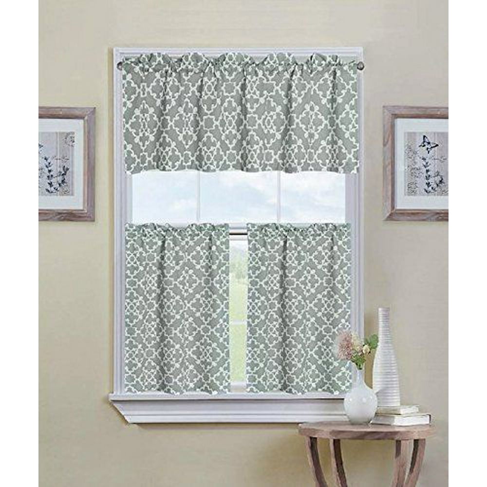 GoodGram Grey Shabby 3 Piece Kitchen Curtain Tier & Valance Set