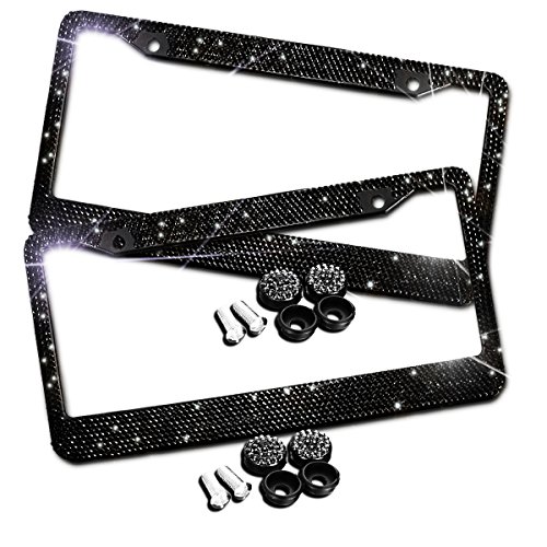 Bling License Plate Frames for Women 2 Pack Premium Pink Rhinestone 2 Holes Stainless Steel Car License Plate Frame for US with Gift Box