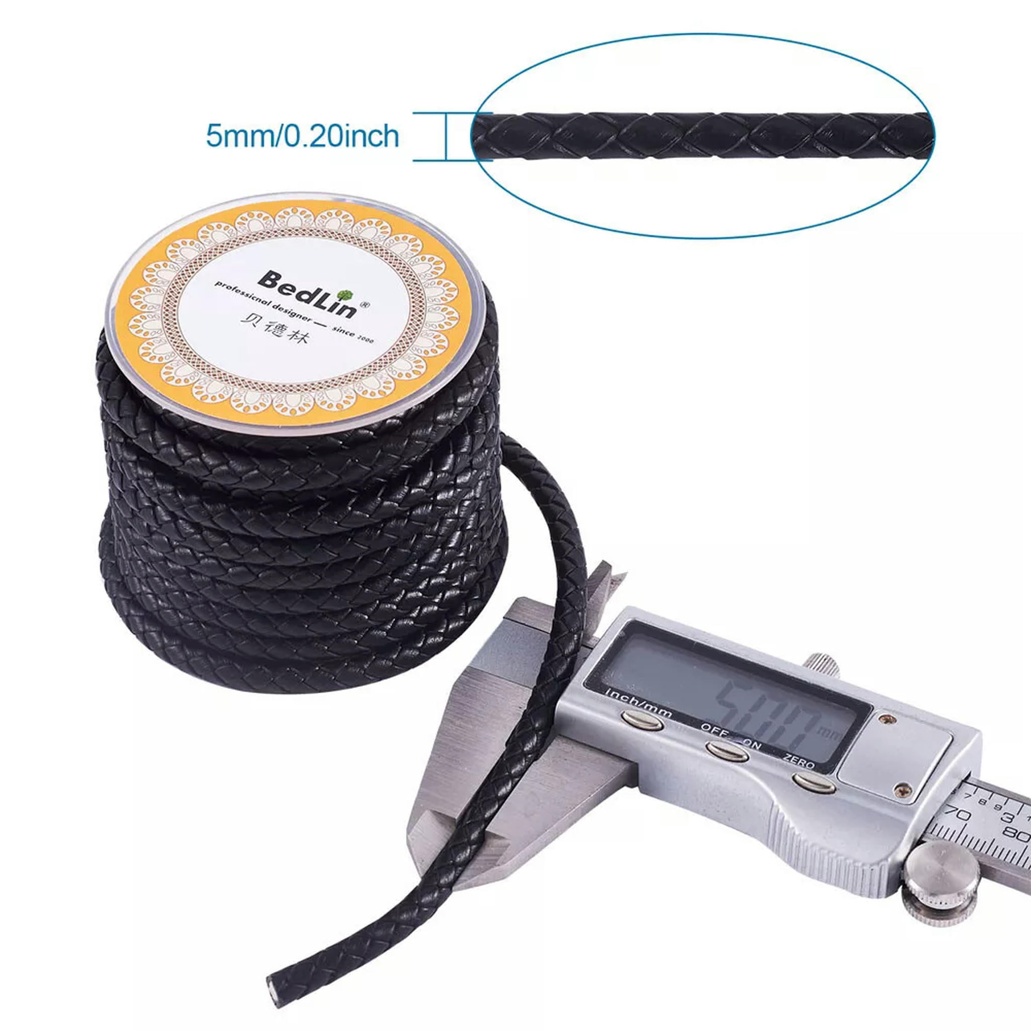 U8MO 4.37 yards(4m)/roll Black 5mm Braided Cowhide Leather Cords String for Bracelets