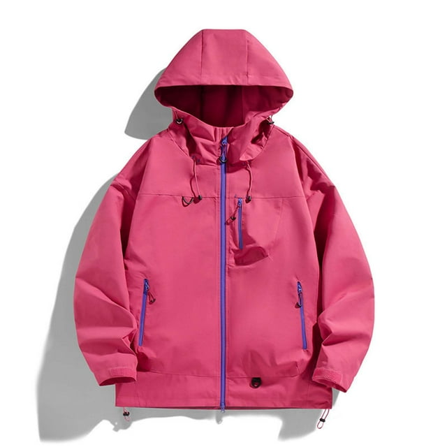 YOIAVAIOY Manteau de Pluie à Capuche pour Hommes, Fermeture Éclair, Cordon de Serrage, Vestes Imperméables, Manteaux de Randonnée avec Poche, Rose G