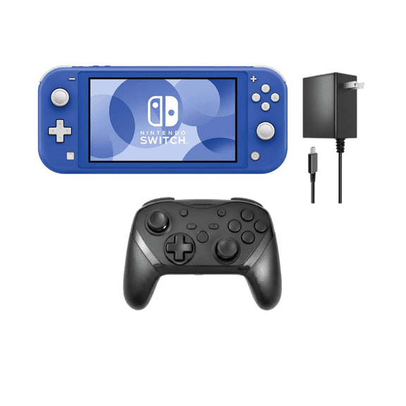 Restored Nintendo Switch Lite Handheld Video Game Console - Blue with RetroFam Wireless Pro Controller Gamepad and Charger (Refurbished)