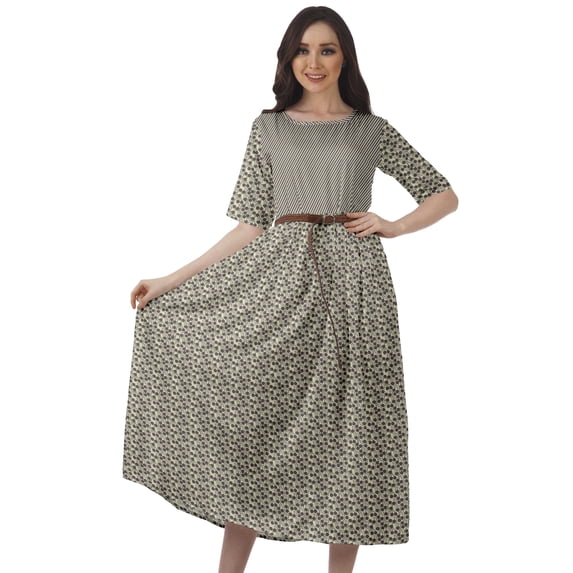 Moomaya Printed Swing Dress Women Midi Dress Short Sleeve Casual Work Dress