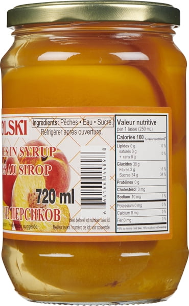 WOLSKI Peaches in Syrup, 720mL Glass Jar