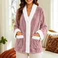 thumbnail image 5 of APEXFWDT Women Open Front Fleece Sleep Jacket Button Down Long Sleeve Pajama Top Cozy Fluffy Loungewear Top for Fall Winter, 5 of 6
