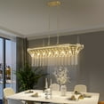 thumbnail image 4 of 39" Modern Crystal Rectangle Chandelier, Gold Finish Linear Pendant Light with Cascading Beads for Dining Room, Living Room, or Foyer (Bulbs Not Included), 4 of 9