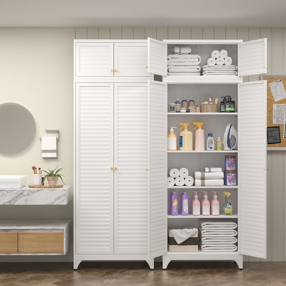 UNICOLY Kitchen Pantry Cabinet,90" Metal Storage Cabinet with Doors and 4 Adjustable Shelves,White Tall Locker Organizer Steel Garage Cabinets for Tool,Office,Kitchen