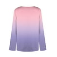 thumbnail image 6 of Fanxing Women's Long Sleeve Shirts Casual Dressy Asymmetric Square Neck Tunic Tops Buttons Fall Fashion Gradient Blouses Pink XL, 6 of 7