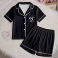 thumbnail image 2 of LIIPEE Girls Pajamas Kids Casual Summer Cute Heart Print Flat Collar Short Sleeve Button Down Shirts And Shorts Sleepwear 2 Piece Set Comfortable Daily Fashion Nightwear,6-7 Years, 2 of 7