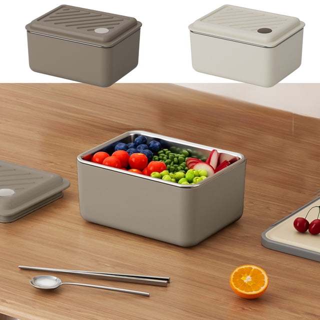 Fiambrera de acero inoxidable | Recipiente Bento Impermeable | Seguro para microondas | Preparación portátil de comidas | Beige o café | 13,5x10x6,5cm | Uso en oficinas y exteriores