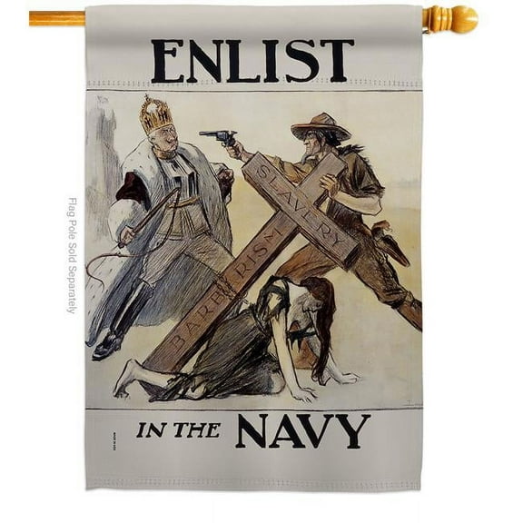 US Brotherhood H183022-BO 28 x 40 in. Slavery Barbarism House Flag with Armed Forces Navy Double-Sided Decorative Vertical Flags Decoration Banner Garden Yard Gift