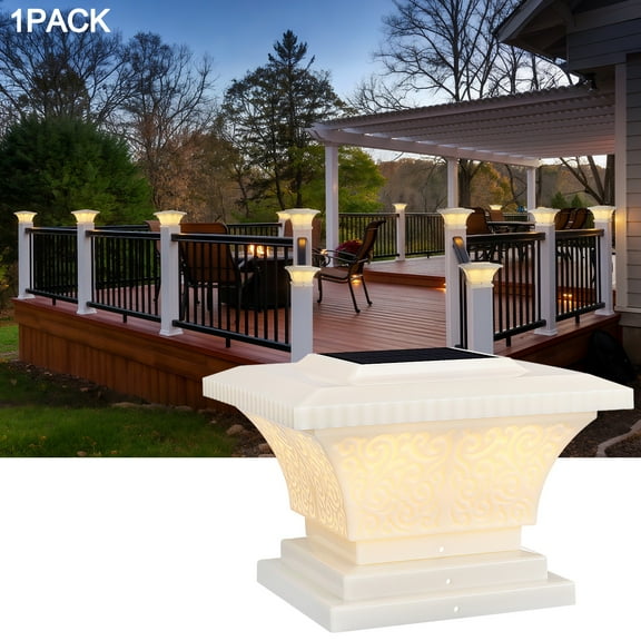 Solar Post Lights, IP65 Waterproof Outdoor Post Cap Light for Fence Deck, Patio, Garden, Creamy White Finish