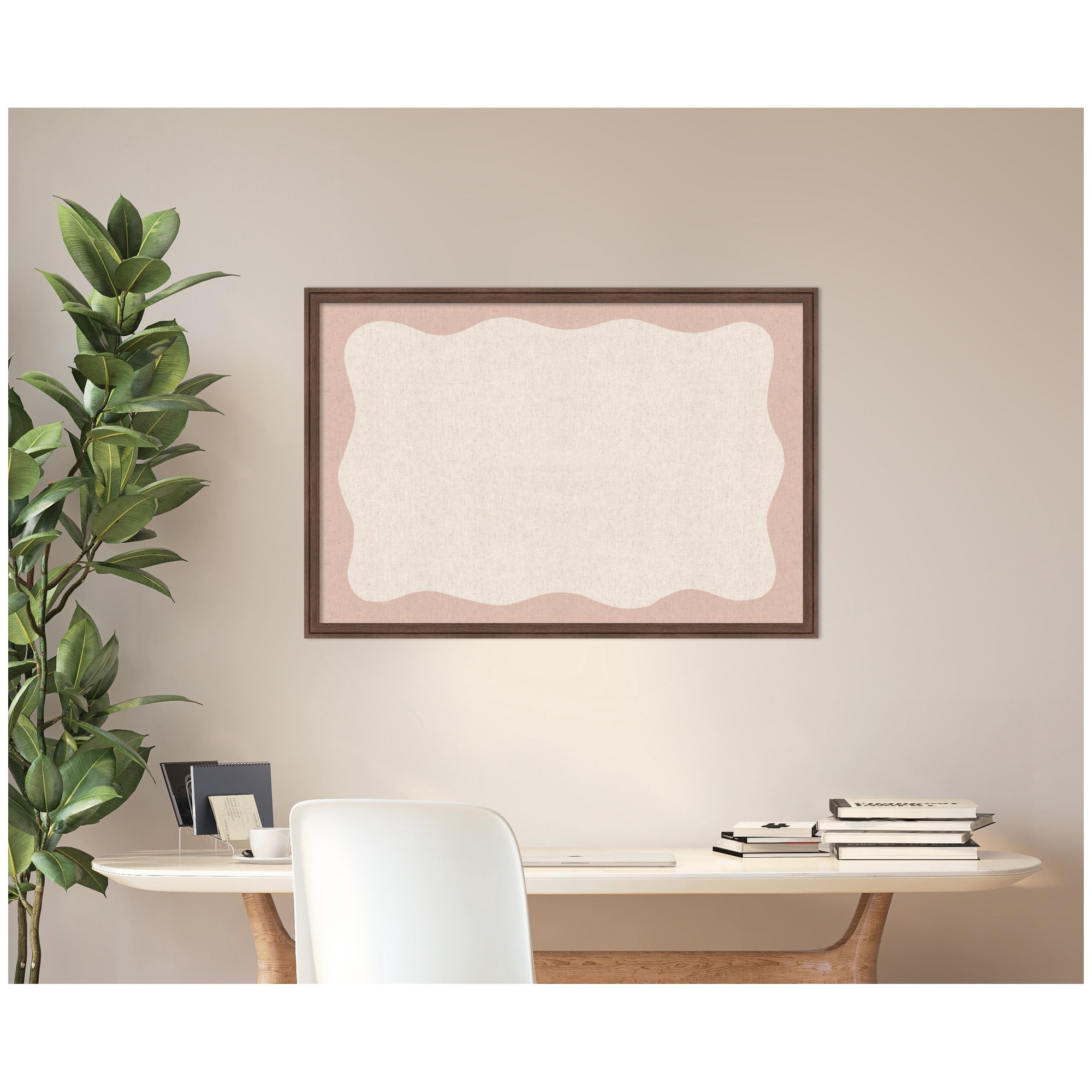 Kate and Laurel Framed Fabric Pinboard 38 x 26,  Printed Linen Classic Bulletin Board for Use as a Vision Board or Wall Organization, Florence Medium Brown Frame