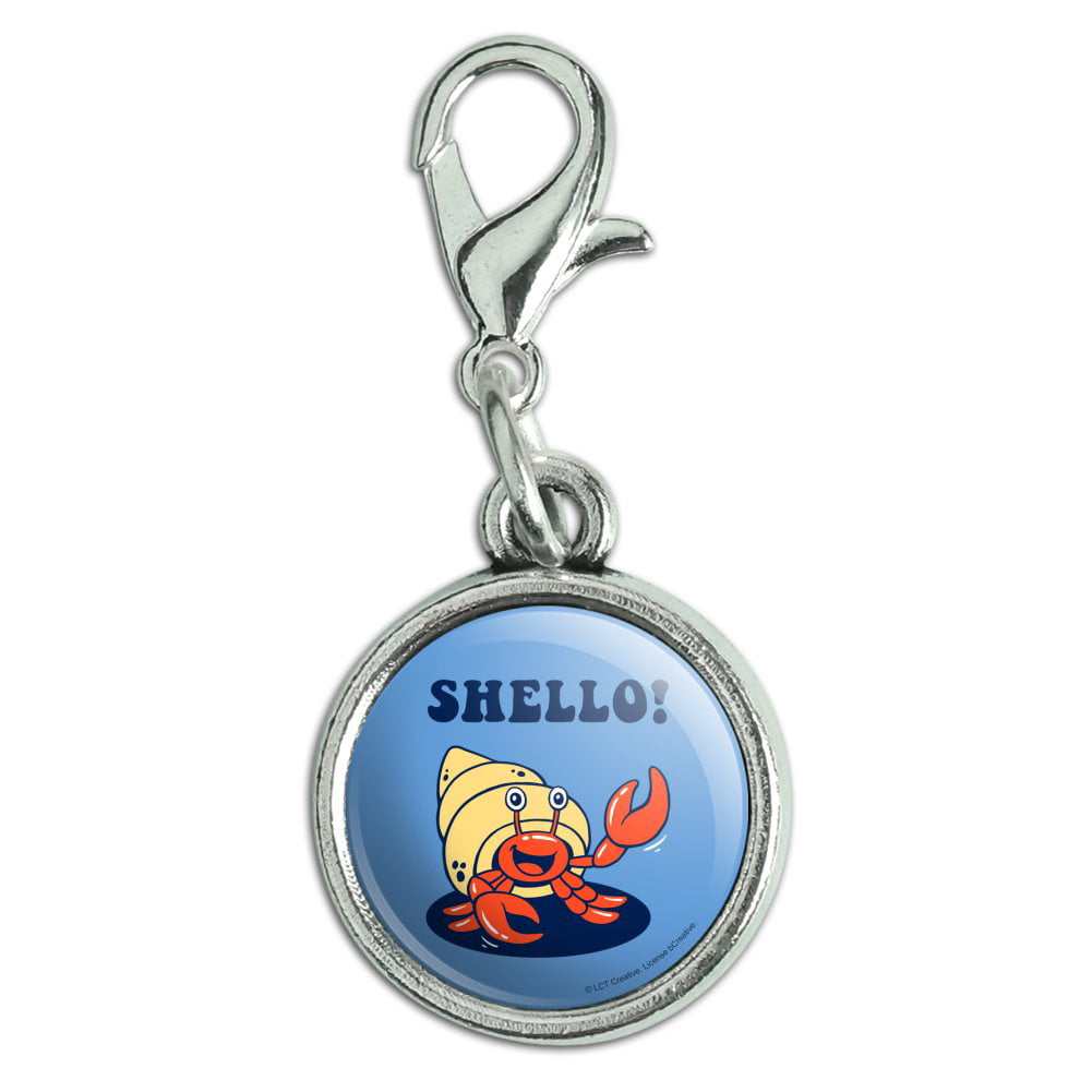 GRAPHICS & MORE Shello Hello Hermit Crab Shell Funny Humor Antiqued Bracelet Pendant Zipper Pull Charm with Lobster Clasp