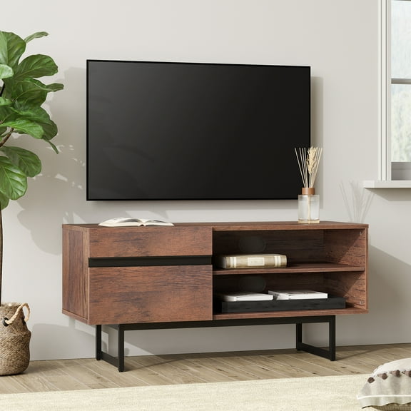 WAMPAT TV Stand for Up to 55 Inch TV Modern Entertainment Center with Storage Cabinets Media Console for Living Room