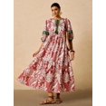 thumbnail image 5 of Multicolor Floral Print V-Neck Tie Front Maxi Dress With Puffed Sleeves And Tassels, 5 of 7
