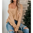 thumbnail image 2 of Womens Oversized Off The Shoulder Tops Long Sleeve Waffle Knit Shirt Drop Shoulder Sweater Top, 2 of 9