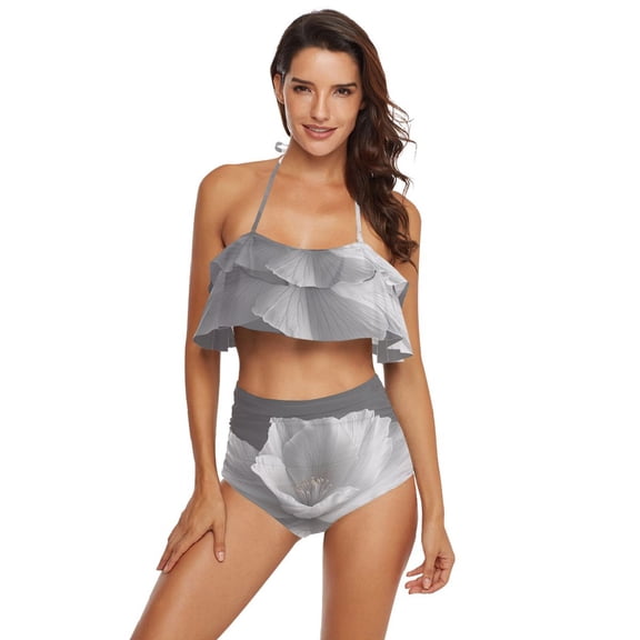 Ckdifva Gray Flower Womens High Waisted Bikini Set Two Piece Swimsuit Bathing Suits