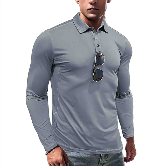 HBFAGFB Long Sleeve Work Shirts for Men Fashionable Comfortable Lapel Button Down Tops Grey Size XXL