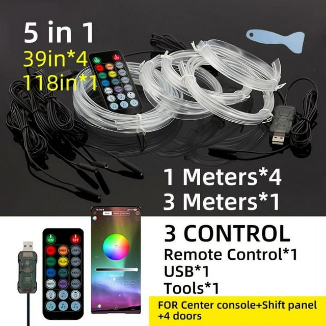 HLONK USB-Powered LED Car Interior Strip Lights - 629.92inch Colors Music Sync App/Remote Control Flexible RGB Neon Lighting for Dashboard & Doors