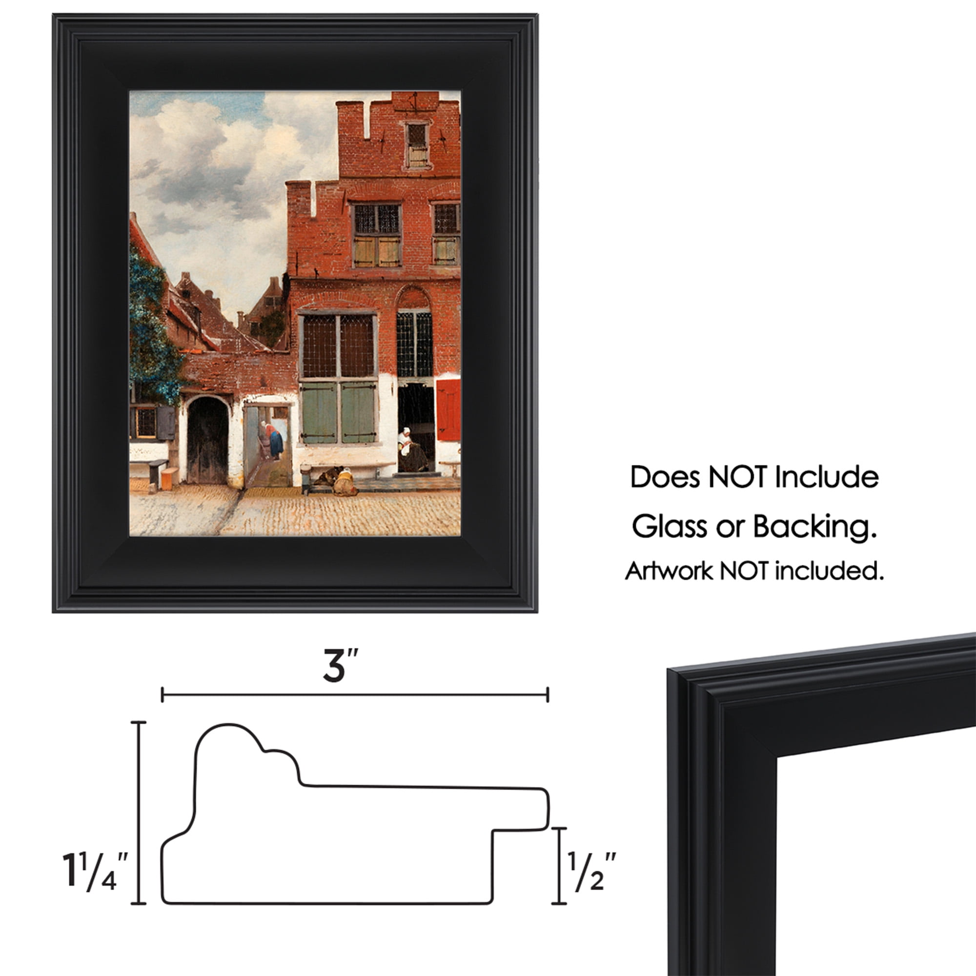 Cardinali Plein Aire Black 18x24" Open Back Frames for Canvas Art- Box of 4, 3" Wide Moulding w/ Raised Edge - No Glass or Backing - 1/2" Rabbet Depth- Timeless Picture Frame for Canvas - Made in USA