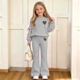 thumbnail image 3 of Fjofpr Girls 2 Piece Sets Size 8 Girls Knot Side Sweatshirt Pullover Top Girl's Heart Shaped Printed Top Flare Pants Two-Piece Set Kids Fall, Winter, Cute, Casual, Big Girls,School 5-15 Years, 3 of 9