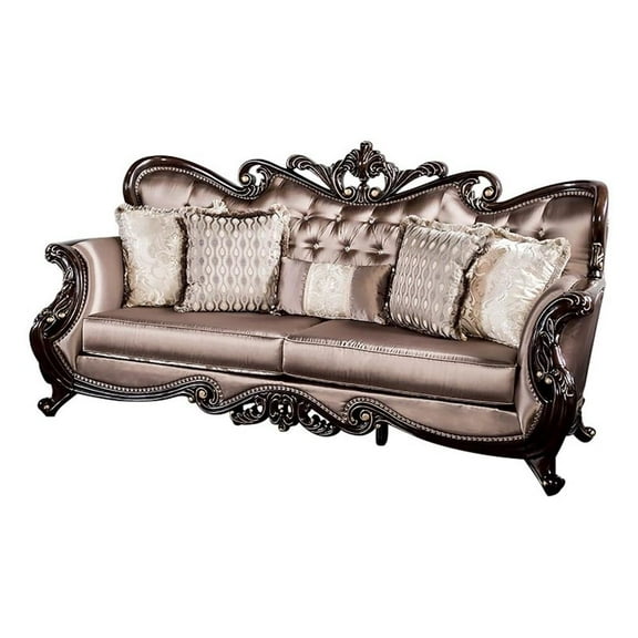 Furniture of America Haggen Velvet Tufted and Nailhead Sofa in Brown