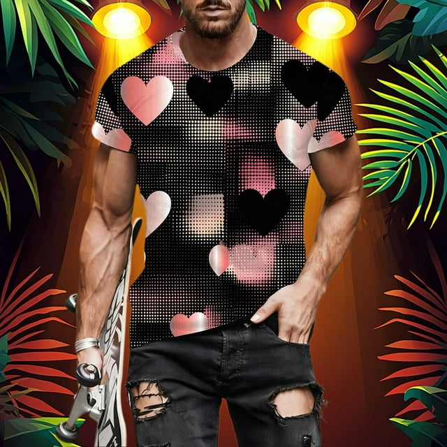 Ceisia Men Casual Round Neck Printing Pullover Fitness Gift Sports Short Sleeve T-Shirt - Valentine's Day Casual Tops