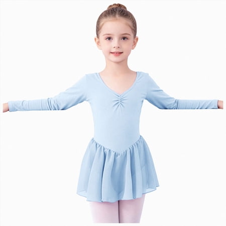 11-12 Years Newborn One-Piece Jumpsuit Toddler Girls Ballet Dance Leotards Skirt Ballerina Ballet Outfit Dresses Puff Sleeve Light Blue Baby Gift
