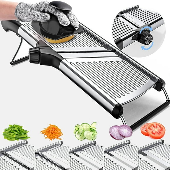 Hinzonek Mandoline Food Slicer, Adjustable Stainless Steel Vegetable Slicer with Hand Guard, Fruit Vegetable Onion Potato Julienne Chopper Slicer