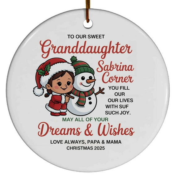 to Our Sweet Granddaughter Christmas Ornament, Custom Name Text & to Our Granddaughter Christmas Ornament Gift for New