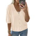 thumbnail image 7 of Half Sleeve Solid Color V Neck Women Casual Button Down Cardigan Knit Tops, 7 of 7