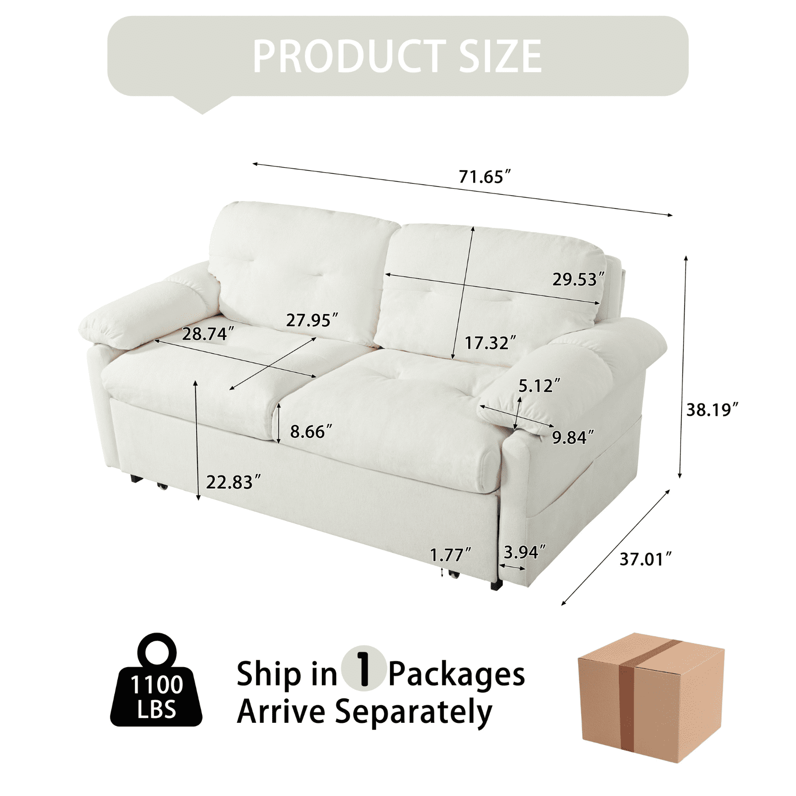 Homy Casa 3-in-1 Convertible Queen Sofa Bed with Storage, Pull Out Sleeper for Living Room & Apartment
