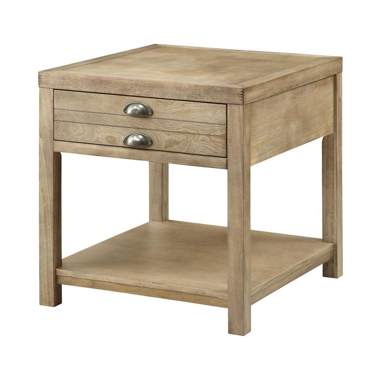 Benzara Minimal Wooden End Table With A Drawer & Bottom Shelf, Natural
