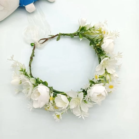 Youersen Flower Crown, Elegant Wedding Bridal Headpiece for Maternity Photo Props, White