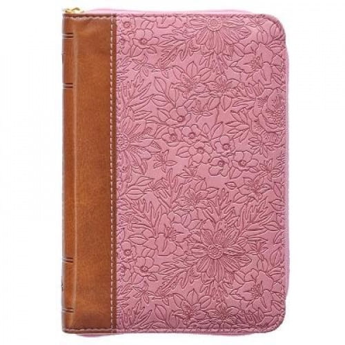 KJV Sainte Bible, Taille de Poche Mini, Édition Lettre Rouge en Simili Cuir - Marqueur de Ruban, Version King James, Rose/tan, Fermeture à Glissière