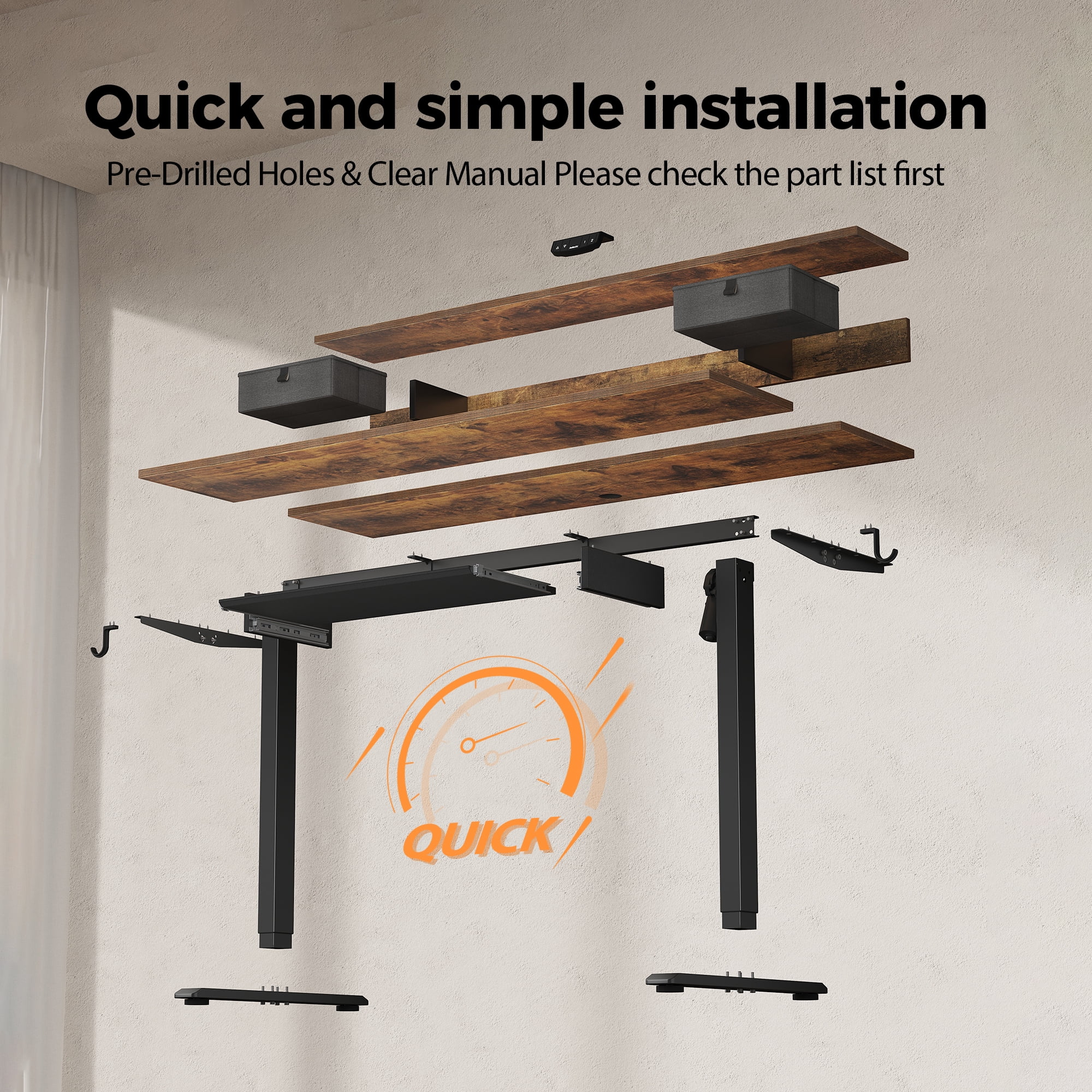 47.2 Inch Electric Standing Desk with 2 Drawers & Keyboard Tray, Adjustable Home Office Desk Ergonomic Sit to Stand Computer Desk with Hooks for Gaming & Work,Light Rustic Brown