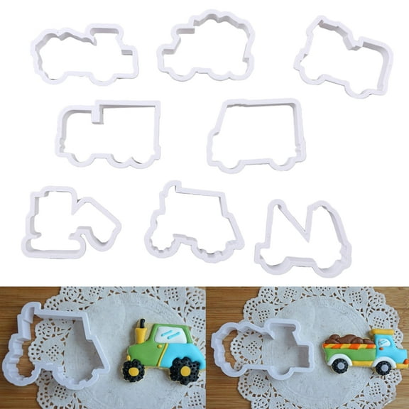 WHAMVOX Cookie Cutter Set of 8 Pieces in Car Transport Shape Made of Plastic for Baking Silver Color Easy to Use and Clean 3.5 inch