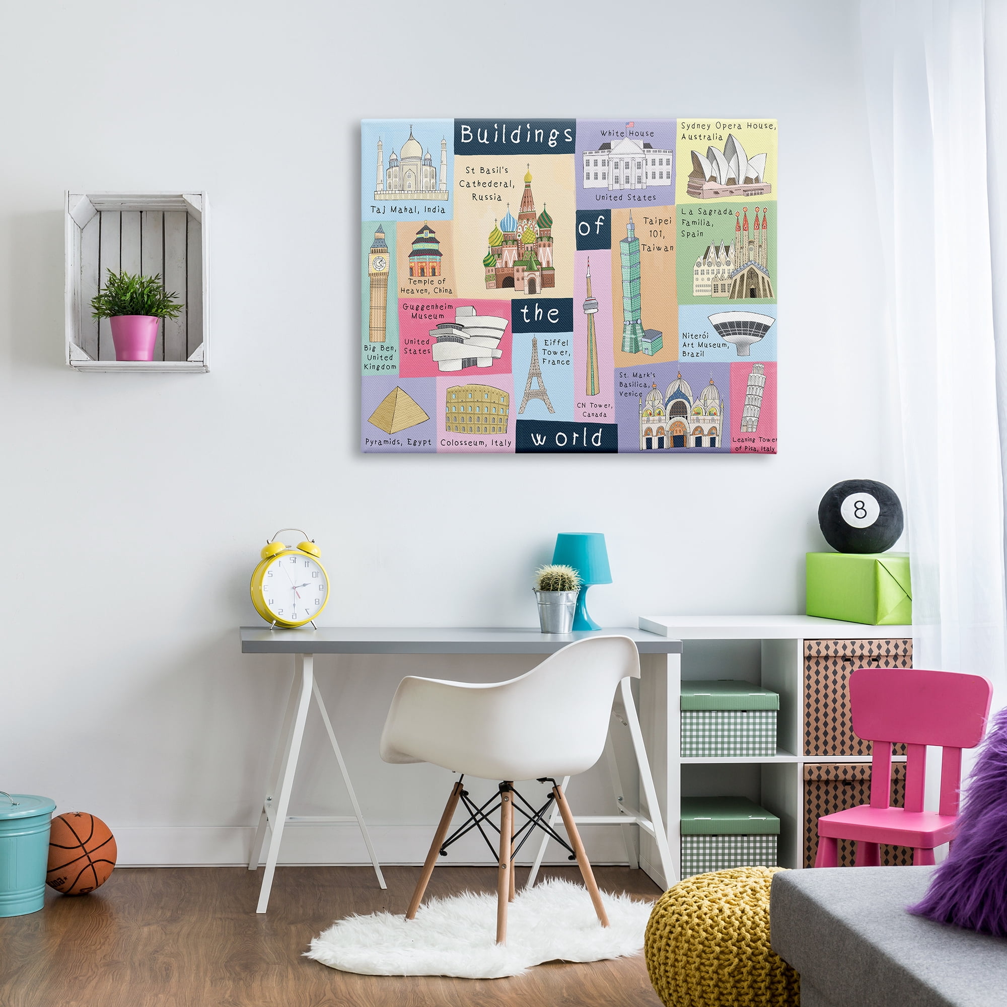 Stupell Industries Building of the World Kid's Chart Architectural Landmarks, 36 x 48, Designed by Carla Daly