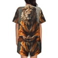 thumbnail image 6 of Uemuo Jungle Meditating Lion Pattern Women's Short-Sleeved Pajama, Button-Front Loungewear, 2-Piece Summer Sleepwear, Elastic Drawstring Shorts-3X-Large, 6 of 7