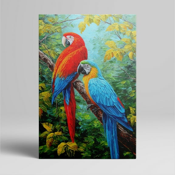 1pc Colorful Macaw Parrots Perched on Branch in Lush Green Forest Framed Decor room hanging Wall Picture Decor for Home Gifts, living room, bathroom, bedroom, kitchen wall art decor canvas wall art