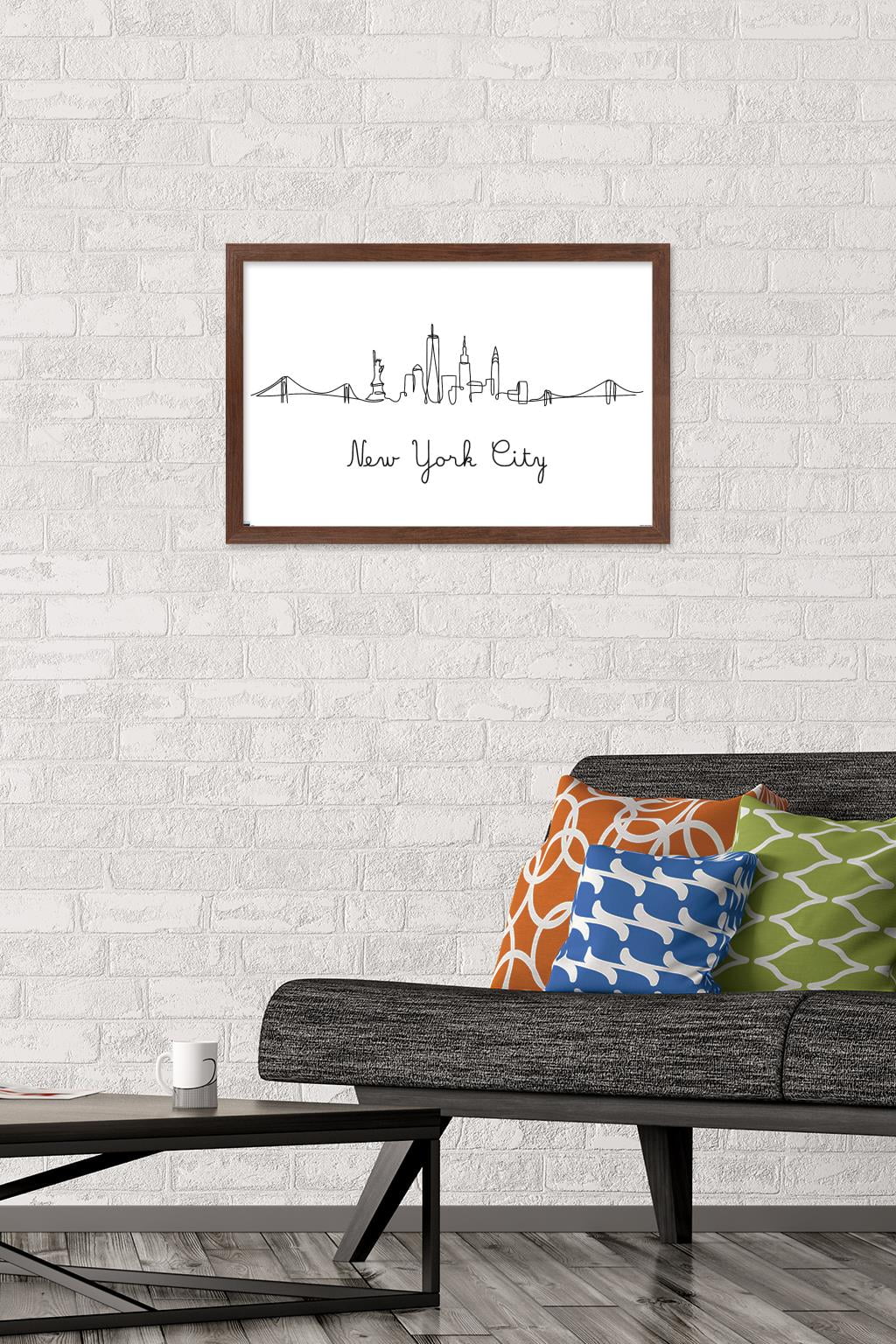Line Art Skyline - New York City Wall Poster, 14.725" x 22.375", Framed