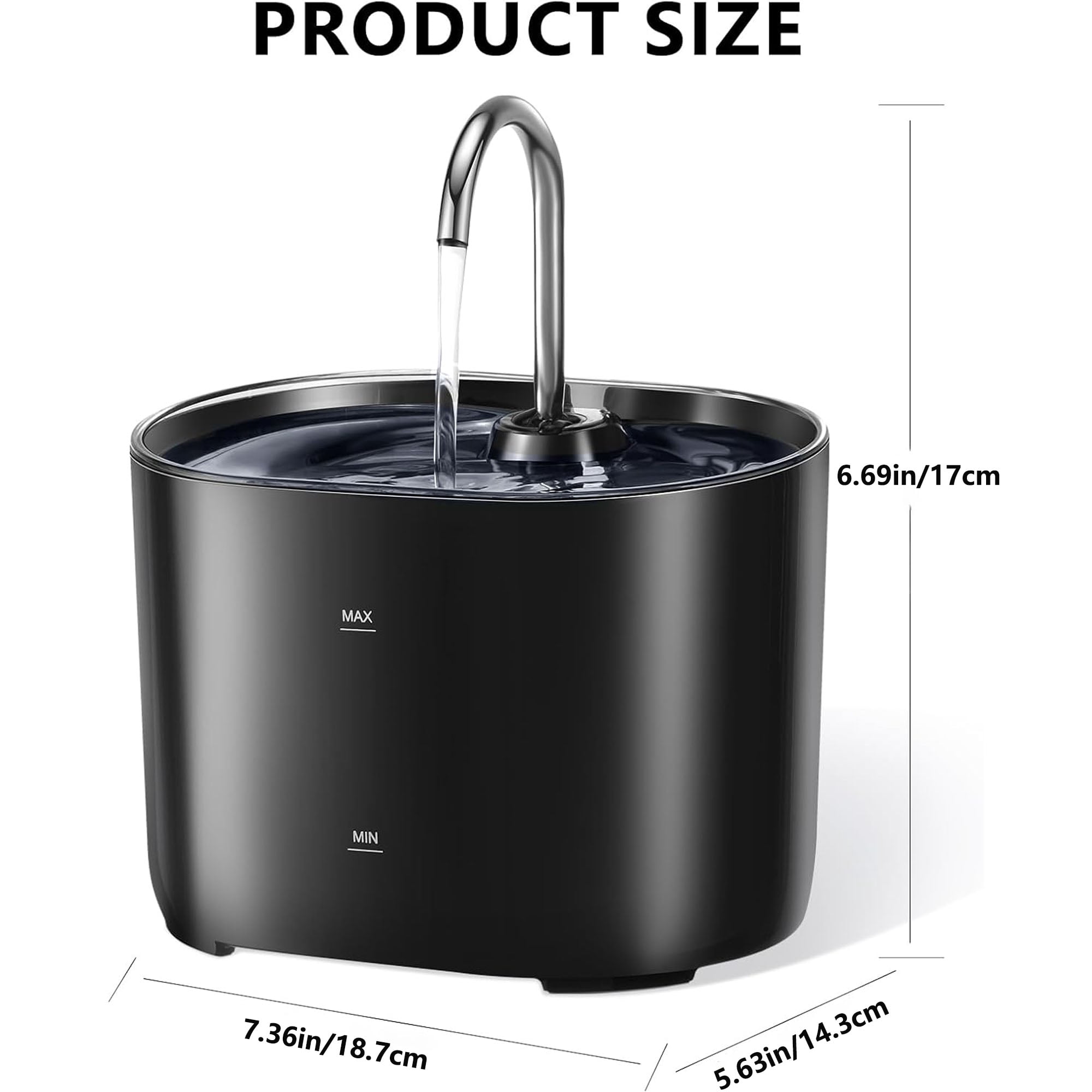 OFEFE 71oz/2.1L Cat Water Fountain with Copper Faucet - Automatic Pet Water Dispenser with Advanced Filtration System, LED Light, and 3 Replacement Filters for Indoor Cats (Black)