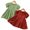 thumbnail image 2 of LYMAYTER Robe à Manches Courtes Bouffantes pour Filles, Robe pour Tout-Petits à Boutons, Col Ras du Cou, Robe d'Été Mini Décontractée de Base Douce pour Enfants, 2 of 8