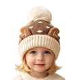 thumbnail image 3 of Wilark Toddler Christmas Hat with Pom Pom Cute Winter Warm Knitted Kids Festival Hat Khaki 1-4 T, 3 of 7