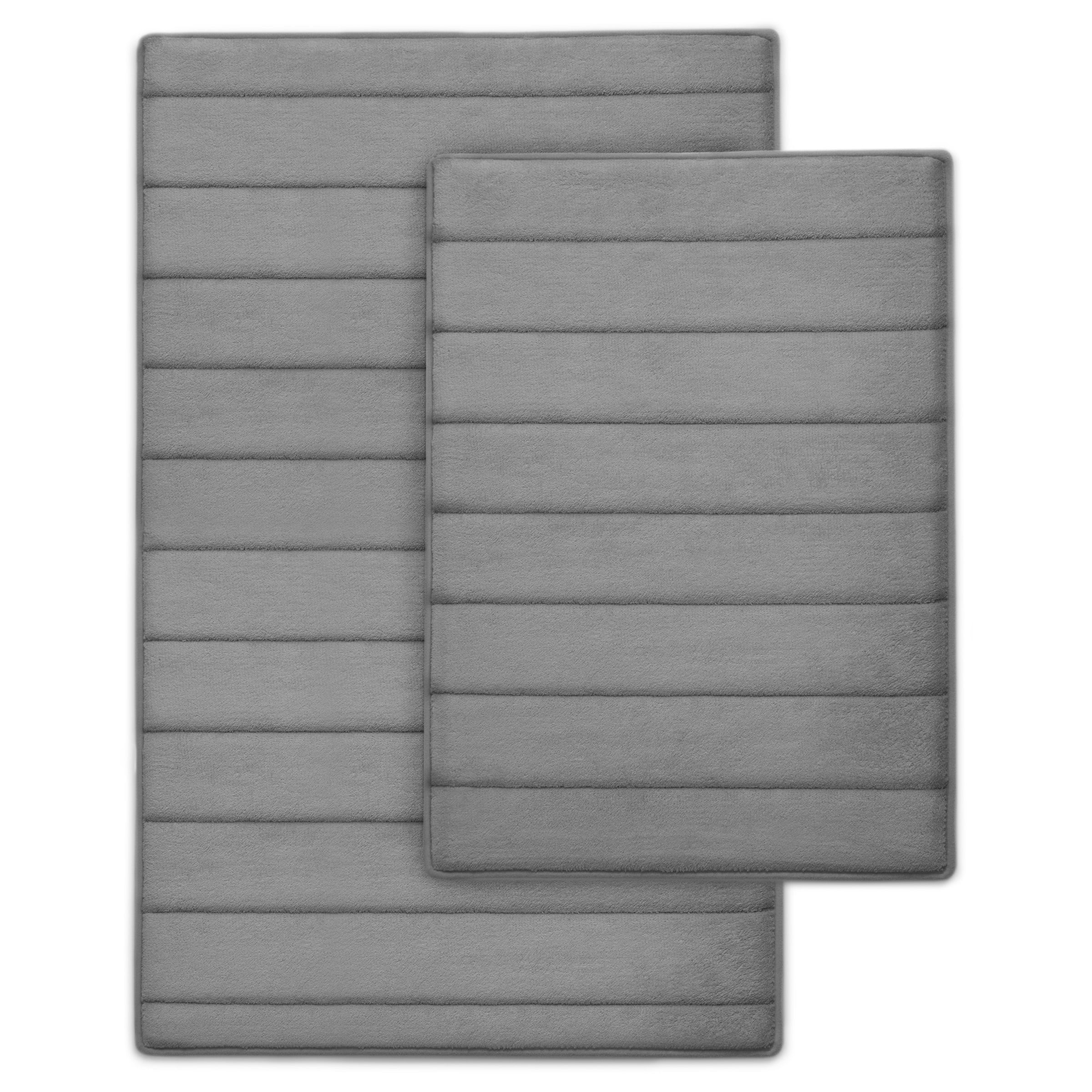 Microdry Memory Foam Non-Slip Bath Mat Set, Gray (2 Pieces)