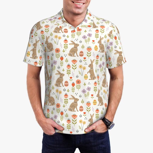 Balery Happy Easter Camisa Polo de Hombre con Estampado, de Manga Corta y Tejido Medio, Camisa Tipo Golf Polo-XX-Large
