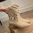 thumbnail image 3 of Hollow Out Cowboy Boots for Women Wide Calf Pointed Toe Western Cowgirl Booties Pull On Non Slip Comfortable Riding Fall Boots Brown Size 7, 3 of 6